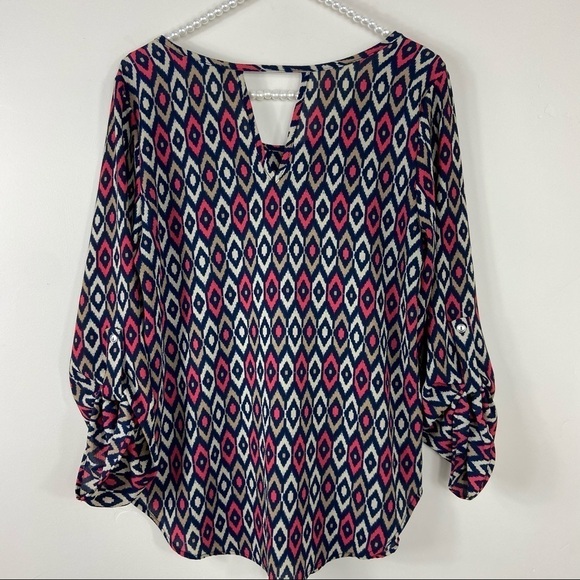 StitchFix PaperMoon Aztec Geometric 3/4 Sleeve Top - Picture 2 of 5